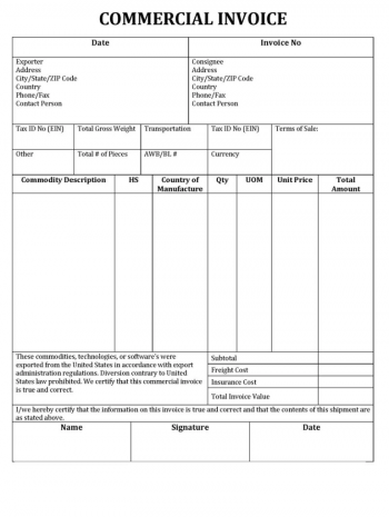 Commercial Invoice Form PDF 📝 Get IRS Form Commercial Invoice 2023 ...